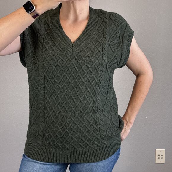 Madewell Womens Cable Knit V-Neck Sweater Vest Size XS Forest Green Wool Blend - Picture 1 of 9